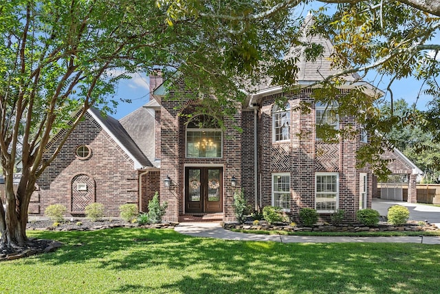 7814 Magnolia Cove Ct, Houston, TX 77346 - view of front facade with french doors, brick siding, and a front yard