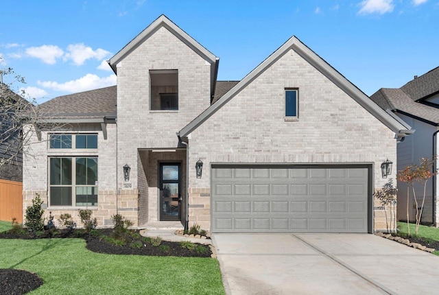 front of property featuring a front yard and a garage