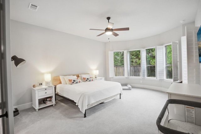 bedroom featuring carpet flooring and ceiling fan