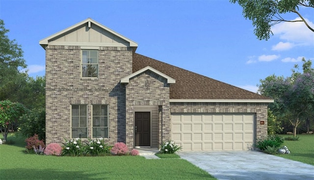 view of front facade with a garage and a front yard