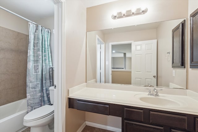 full bathroom featuring vanity, toilet, and shower / tub combo