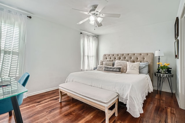 bedroom featuring wood-type flooring and ceiling fan