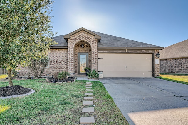 view of front facade with a garage and a front yard