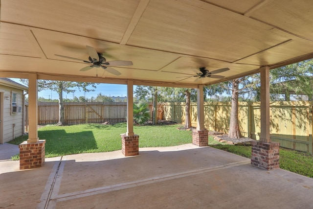 view of patio featuring ceiling fan and a fenced backyard