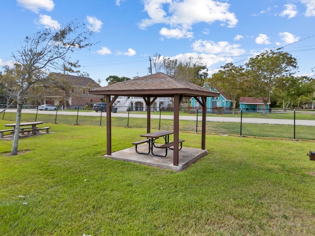 view of home's community featuring a gazebo, a yard, and a patio