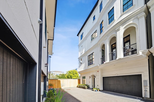 view of building exterior featuring a garage