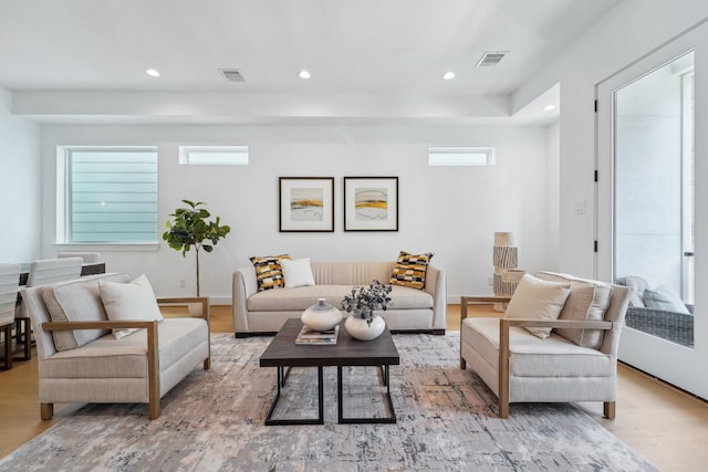 living room with light wood-type flooring