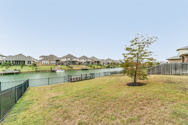 view of yard with a water view