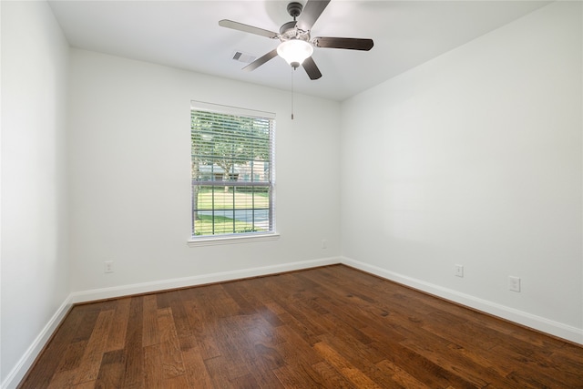 unfurnished room with ceiling fan and hardwood / wood-style floors