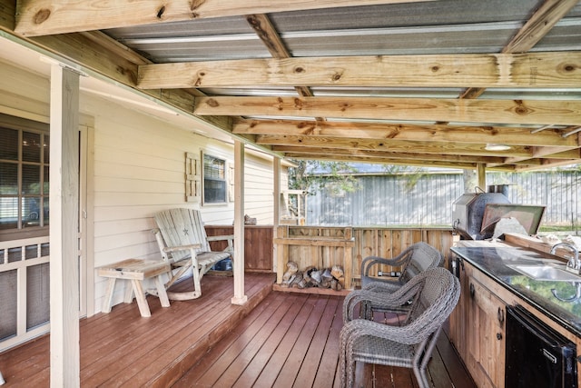 deck featuring sink