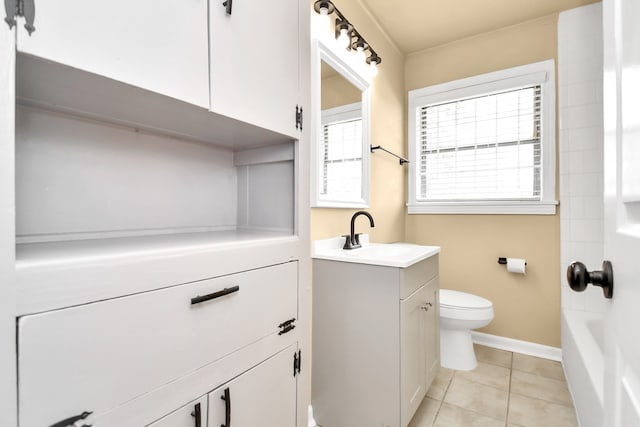 full bathroom featuring tile patterned flooring, vanity, toilet, and separate shower and tub