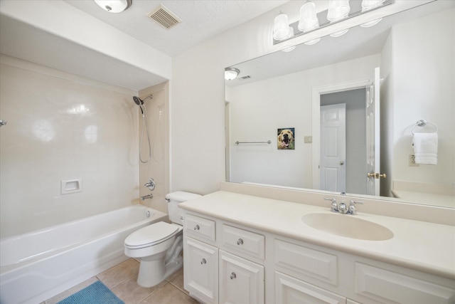 full bathroom featuring vanity, tile patterned floors, toilet, and shower / bath combination