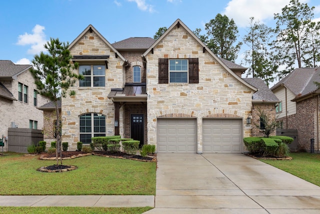 view of front of home with a garage and a front yard