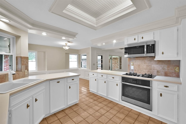 kitchen featuring white cabinetry, kitchen peninsula, sink, and stainless steel appliances