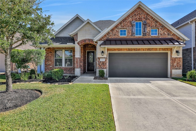 view of front of home featuring a garage and a front yard