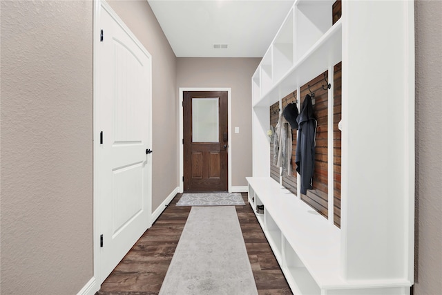 mudroom featuring dark wood-type flooring