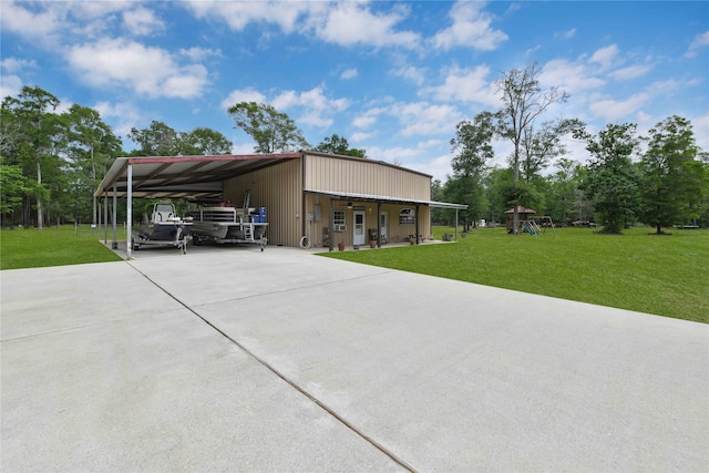 exterior space featuring a playground and a lawn