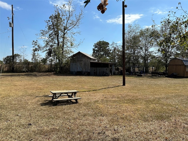 view of yard with a shed