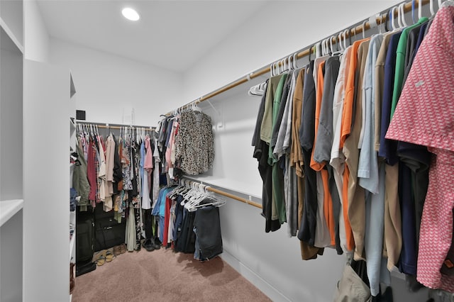 walk in closet with carpet