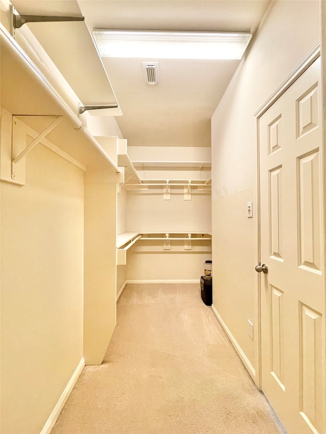 spacious closet with light colored carpet