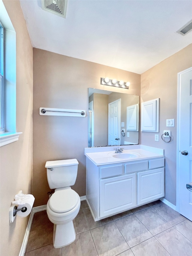 bathroom with tile patterned floors, vanity, and toilet