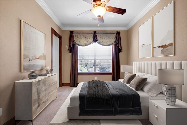 4 Steven Luke Ln, Friendswood, TX 77546 - bedroom with crown molding, light carpet, and ceiling fan