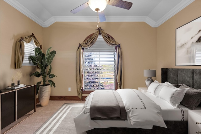 4 Steven Luke Ln, Friendswood, TX 77546 - carpeted bedroom with crown molding, baseboards, and ceiling fan