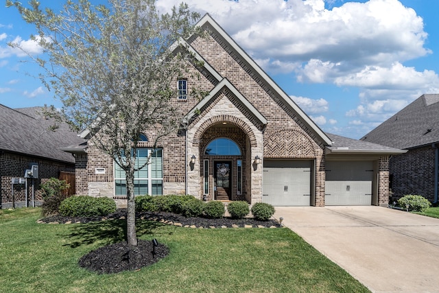 view of front of house with a garage and a front yard