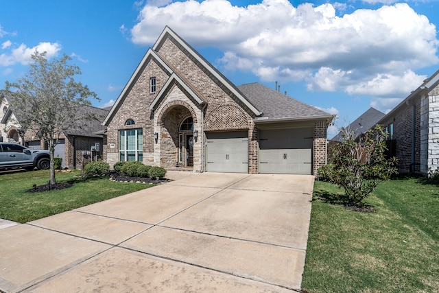 view of front of home with a garage and a front yard