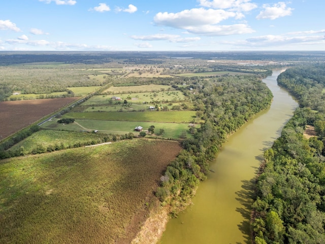 aerial view featuring a water view and a rural view