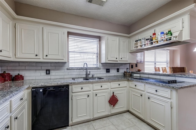 kitchen featuring white cabinetry, sink, a wealth of natural light, and black appliances