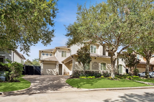 view of front facade with a front lawn and a garage