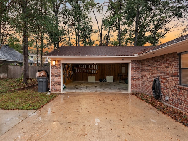 view of patio terrace at dusk