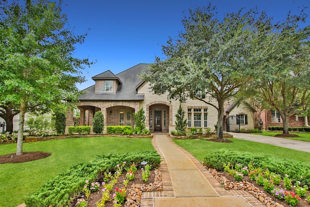 view of front of home featuring a front lawn