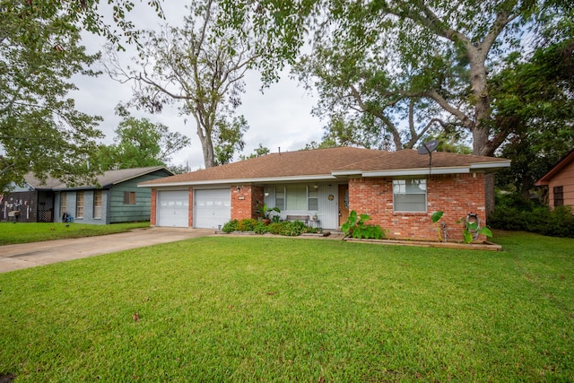 single story home with a front lawn and a garage