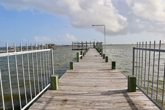 dock area with a water view