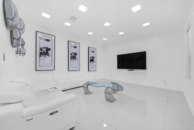 living room featuring light tile patterned floors