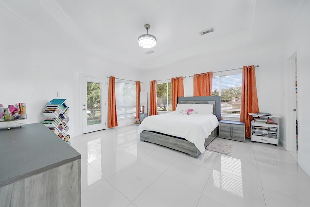 bedroom with light tile patterned flooring