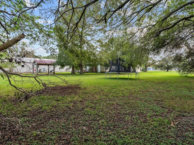 view of yard with a trampoline