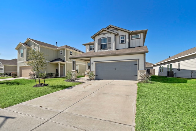 view of front facade with a front lawn and a garage