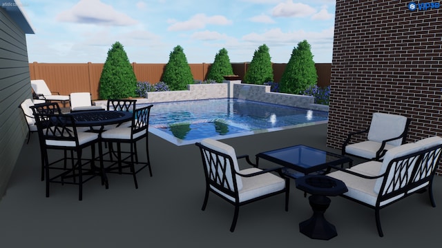 view of pool with pool water feature and a bar