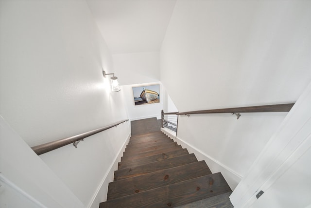 staircase with hardwood / wood-style flooring