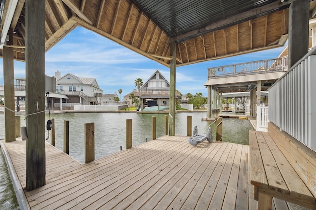 view of dock with a water view