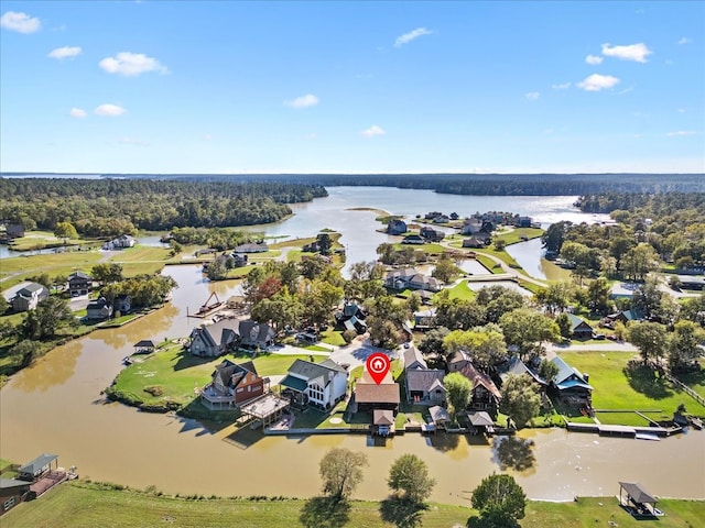 aerial view featuring a water view