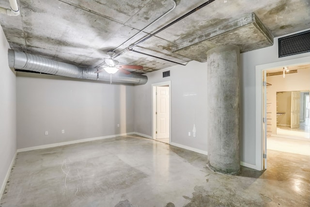 basement featuring ceiling fan