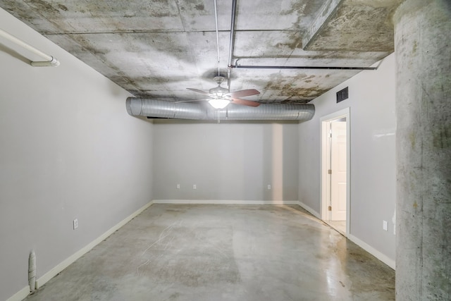 basement featuring ceiling fan