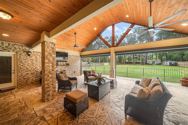 view of patio / terrace featuring ceiling fan and an outdoor hangout area