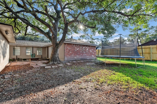 view of yard featuring a patio area and a trampoline