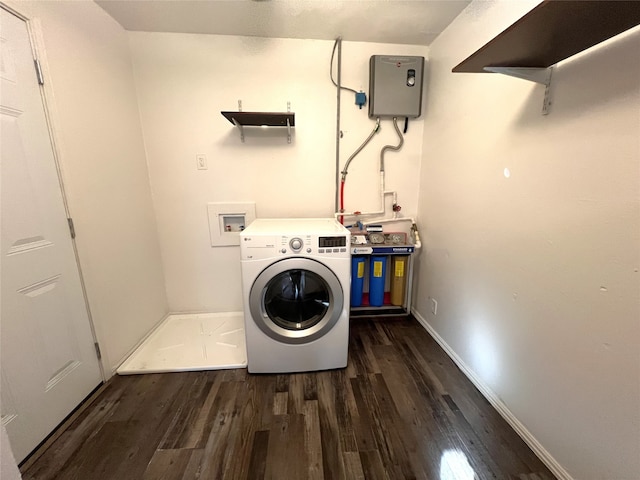 laundry room featuring washer / dryer and dark hardwood / wood-style flooring