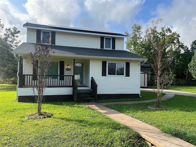 view of front of home featuring a porch and a front lawn